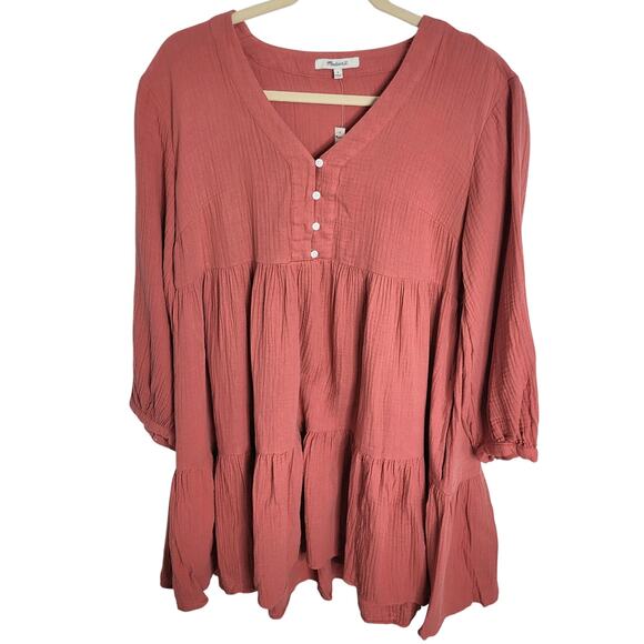 Madewell Lightspun Colette Mini Dress Rose Red Gauze Tiered Baby Doll Small 6 - Picture 3 of 11